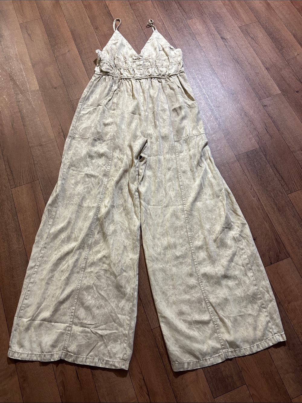 Fashion Nova tie dye jumpsuit XL tan/cream boho casual summer/fall minimal Y2K